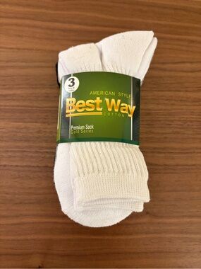 Best Way Cotton Premium Socks 3 Pair Pack Size 6-8 Black Gray White New